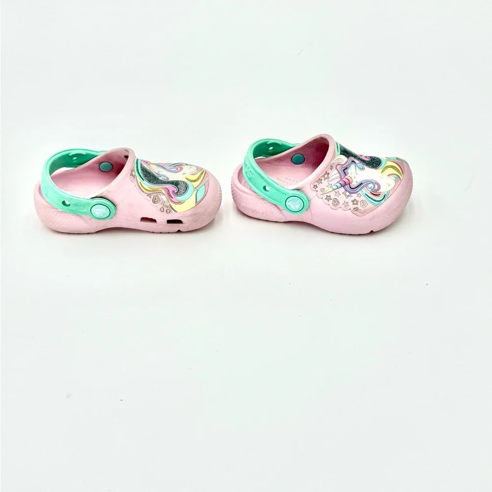 CROCS Kids Pink Green Unicorn Clogs
